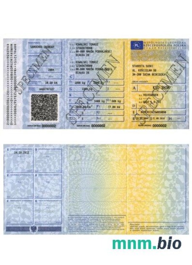 Polski szablon dowodu rejestracyjnego pojazdu w PSD